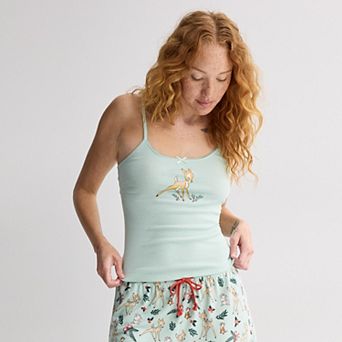 Juniors' Disney's Bambi Christmas Holly Slim Fit Cami Pajama Top