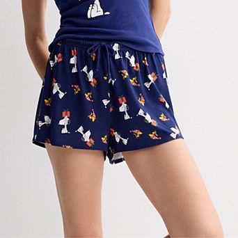 Juniors' Peanuts Snoopy & Woodstock Christmas Presents Allover Print Pajama Shorts