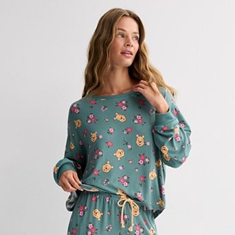 Juniors' Disney's Winnie the Pooh & Floral Allover Print Long Sleeve Pajama Top