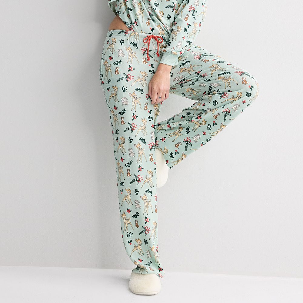 Juniors' Disney's Bambi Christmas Holly Allover Print Pajama Pants
