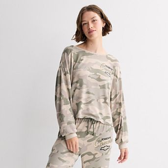 Juniors' Chevy Camaro Camoflauge Long Sleeve Graphic Skimmer Tee