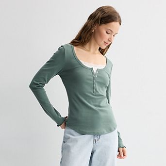 Juniors' Pink Republic Twofer Long Sleeve Henleys