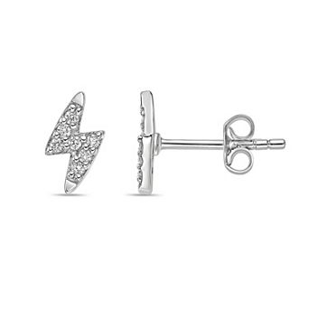 Gemminded Sterling Silver 1/10 Carat T.W. Lab-Grown Diamond Lightning Bolt Stud Earrings