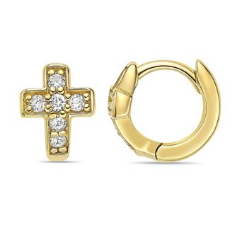 Gemminded 18k Gold Over Silver 1/5 Carat T.W. Lab-Grown Diamond Cross Hoop Earrings