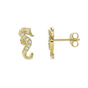 Gemminded 18k Gold Over Silver 1/10 Carat T.W. Lab-Grown Diamond Seahorse Earrings