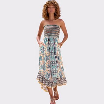 Lascana Women's Smocked Bodice Printed Dress