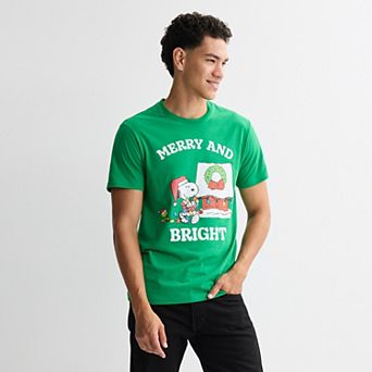 Men's Peanuts Merry and Bright Holiday Graphic Tee