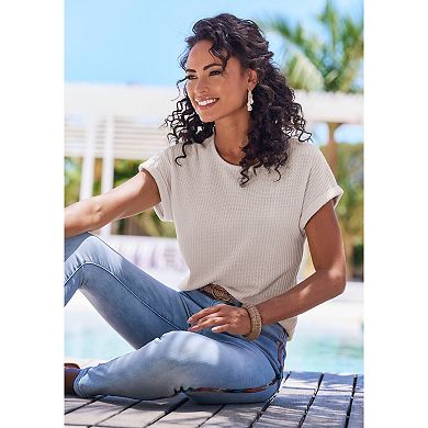 Lascana Women's Waffle Knit Short Sleeve Top