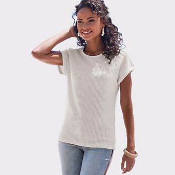 Lascana Women's Waffle Knit Short Sleeve Top