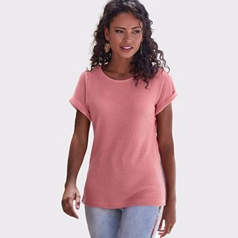 Lascana Women's Waffle Knit Short Sleeve Top