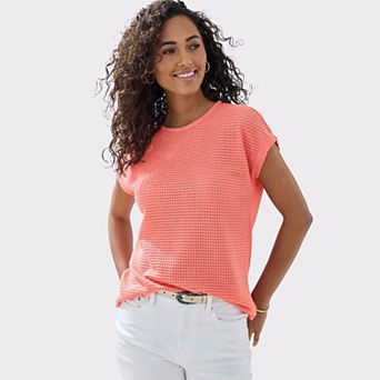 Lascana Women's Waffle Knit Short Sleeve Top
