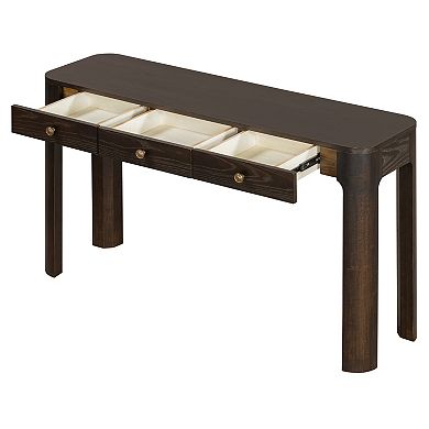 Rustic Console Table: 3-Drawer Entryway Sofa Table with Curved Safety Corners & Thick Legs