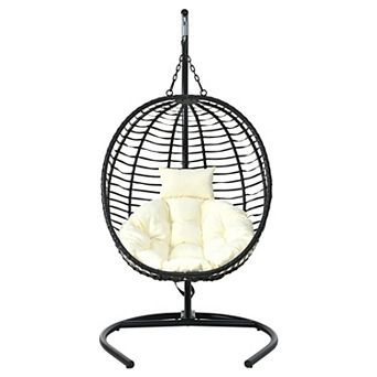 Aoolive Wicker Egg Chair Hammock Chair with Stand, Outdoor Hanging Swing Chair with Cushion