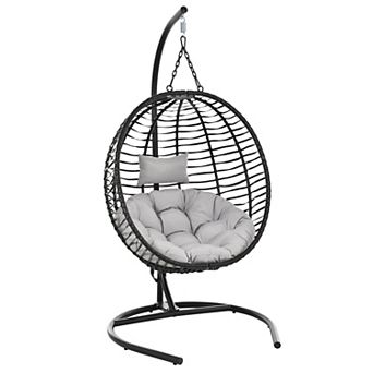 Aoolive Wicker Egg Chair Hammock Chair with Stand, Outdoor Hanging Swing Chair with Cushion