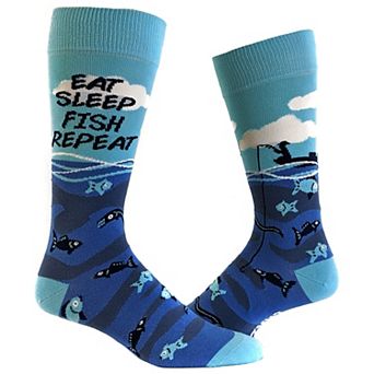 Mens Eat Sleep Fish Repeat Socks Funny Cool Novelty Fishing Crazy Gift Idea for Dad