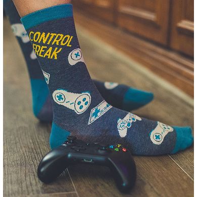 Men's Control Freak Socks Funny Retro Gamer Video Game Controller Joystick Novelty Footwear