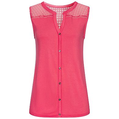 Lascana Women's Sleeveless Crochet Detail Top