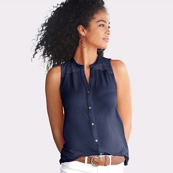 Lascana Women's Sleeveless Crochet Detail Top