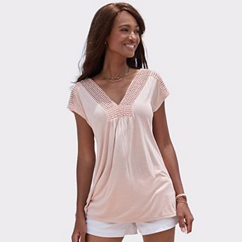 Lascana Women's Crochet Insert Short Sleeve Top