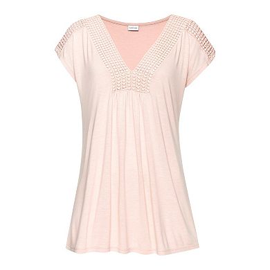Lascana Women's Crochet Insert Short Sleeve Top