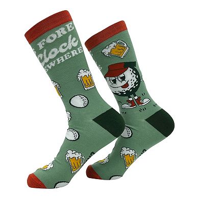Men's Its Fore O Clock Somewhere Socks Funny Sarcastic Golfing Graphic Novelty Footwear for Men