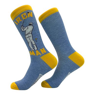 Men's Iron Golf Socks Funny Sarcastic Golfing Graphic Novelty Footwear for Men