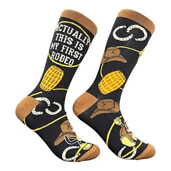 Men's Actually This Is My First Rodeo Socks Funny Sarcastic Western Graphic Novelty Footwear For Men