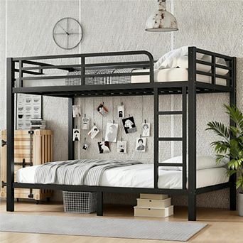 Bellemave Metal Twin Over Twin Bunk Bed Heavy Duty Frame with Guardrail and Ladders Black