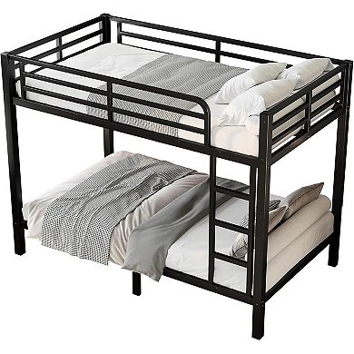 Bellemave Twin Over Twin Metal Bunk Bed Heavy Duty Frame with Guardrail and Ladders Black