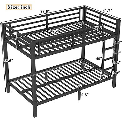Bellemave Twin Over Twin Metal Bunk Bed Heavy Duty Frame with Guardrail and Ladders Black