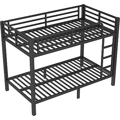 Bellemave Twin Over Twin Metal Bunk Bed Heavy Duty Frame with Guardrail and Ladders Black