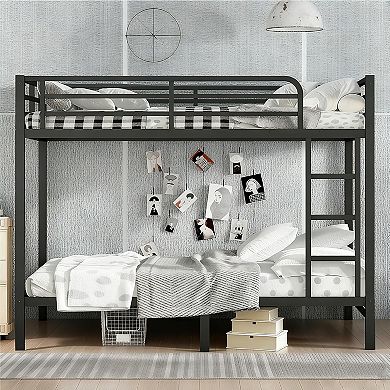 Bellemave Twin Over Twin Metal Bunk Bed Heavy Duty Frame with Guardrail and Ladders Black