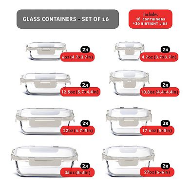 Eatex 32pc Glass Food Storage Containers with Lids
