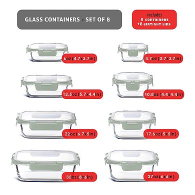 Eatex 16pc Glass Food Storage Containers with Lids