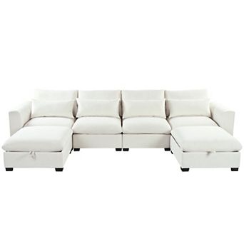 Merax U-Shaped Modular Corner Sofa with 2 Ottomans Convertible for Living Room, Study, Home Theate