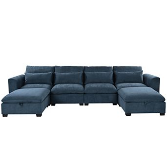 Merax U-Shaped Modular Corner Sofa with 2 Ottomans Convertible for Living Room, Study, Home Theate