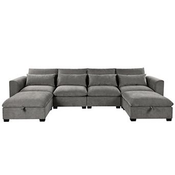 Merax U-Shaped Modular Corner Sofa with 2 Ottomans Convertible for Living Room, Study, Home Theate