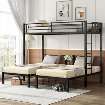 Bellemave Twin Triple Metal Bunk Bed Detachable with Guardrails Ladder Storage Converts to 3 Beds