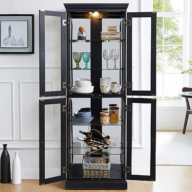 Merax Lighted Glass Curio Display Cabinet,Display Cabinet,Glass Storage Cabinet Glass Wine cabinet