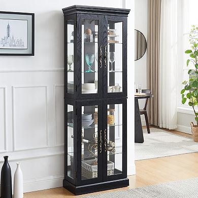 Merax Lighted Glass Curio Display Cabinet,Display Cabinet,Glass Storage Cabinet Glass Wine cabinet