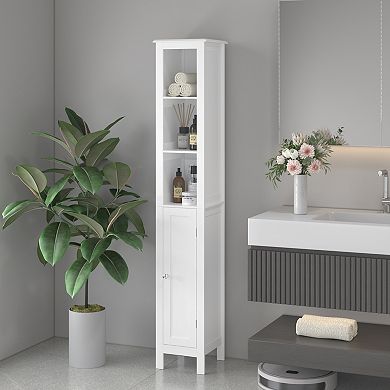Merax Tall Bathroom Storage Cabinet with Adjustable Shelves,Slim 1 Doors Freestanding Cabinet