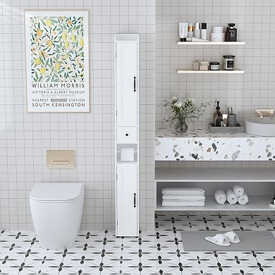 Merax Tall Bathroom Storage Cabinet with Adjustable Shelves,Slim 2 Doors Freestanding Cabinet