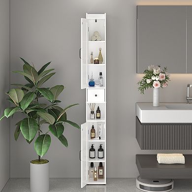Merax Tall Bathroom Storage Cabinet with Adjustable Shelves,Slim 2 Doors Freestanding Cabinet
