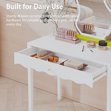 Merax Vanity Desk with Drawer Modern Makeup Table with Scalloped Front
