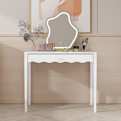Merax Vanity Desk with Drawer Modern Makeup Table with Scalloped Front