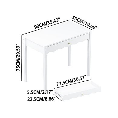 Merax Vanity Desk with Drawer Modern Makeup Table with Scalloped Front