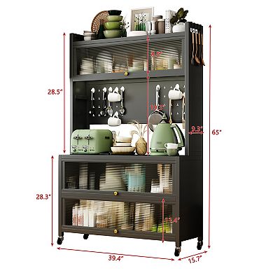 Merax Tall Kitchen Bakers Rack with Flip Door Cabinet, 5 Tier Multifunctional Microwave Stand Buffet