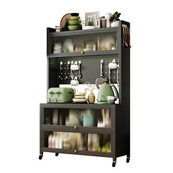 Merax Tall Kitchen Bakers Rack with Flip Door Cabinet, 5 tier Multifunctional Microwave Stand Buffet
