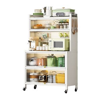 Merax Tall Kitchen Bakers Rack with Flip Door Cabinet, 5 tier Multifunctional Microwave Stand Buffet