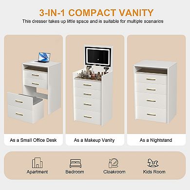 Merax Vanity Desk with open Top Mirror,Small Make Up Vanity Set with Visible Glass Desktop